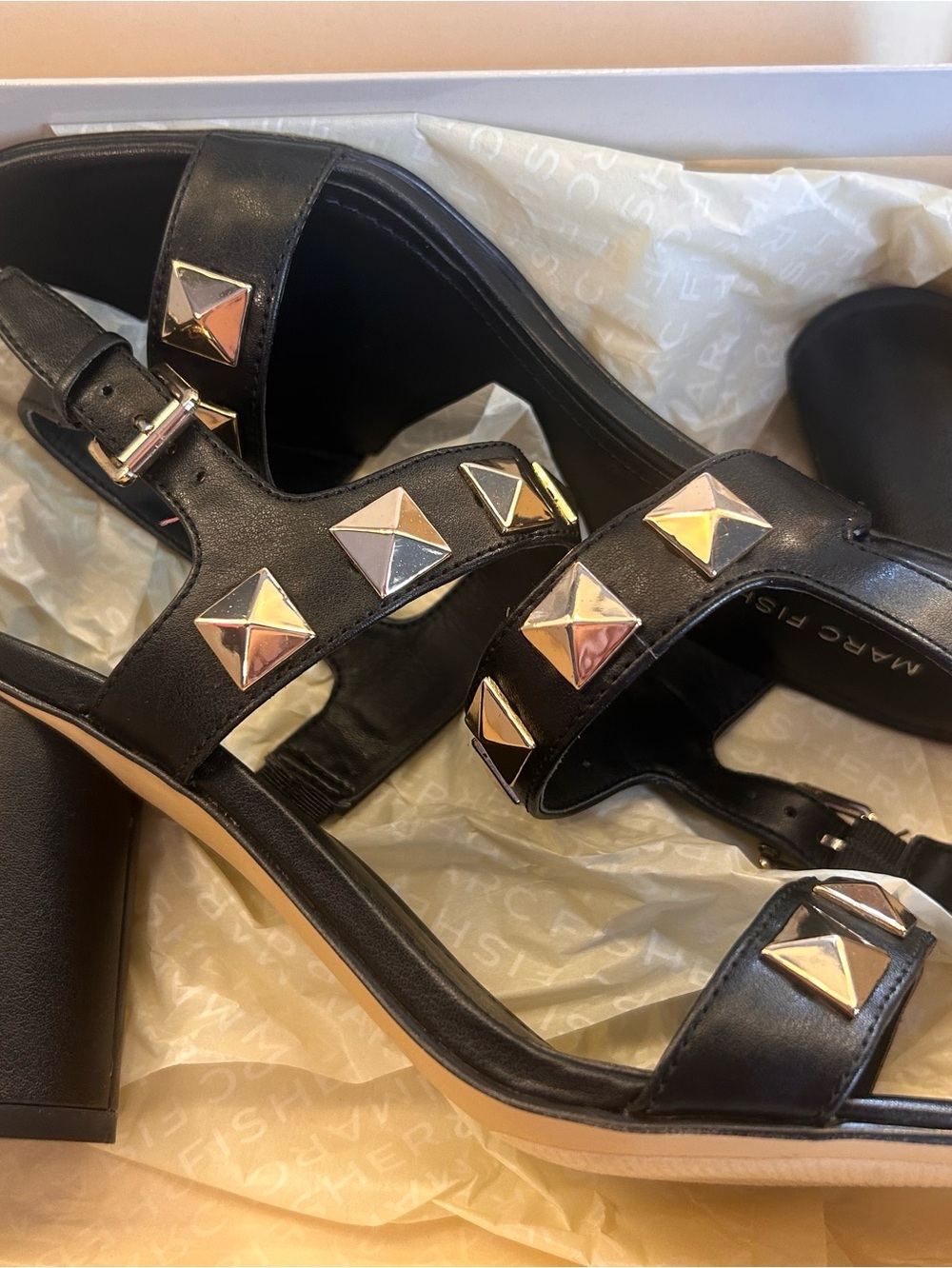 Marc Fisher Black & Gold Studded Heel